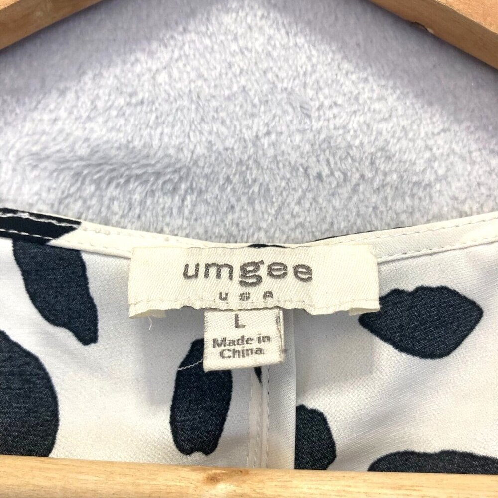 Umgee Dalmatian Tiered Ruffle Dress Size Large White Polka Dot 3/4 Sleeve Spring - Picture 3 of 13